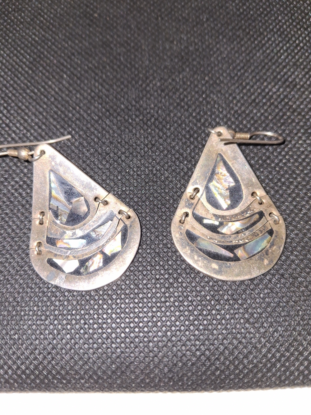 Silver Teardrop Abalone Dangle Earrings